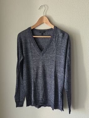 J. Crew Merino Wool Linen Blend V-Neck Sweater Charcoal Heather Sz M Lightweight